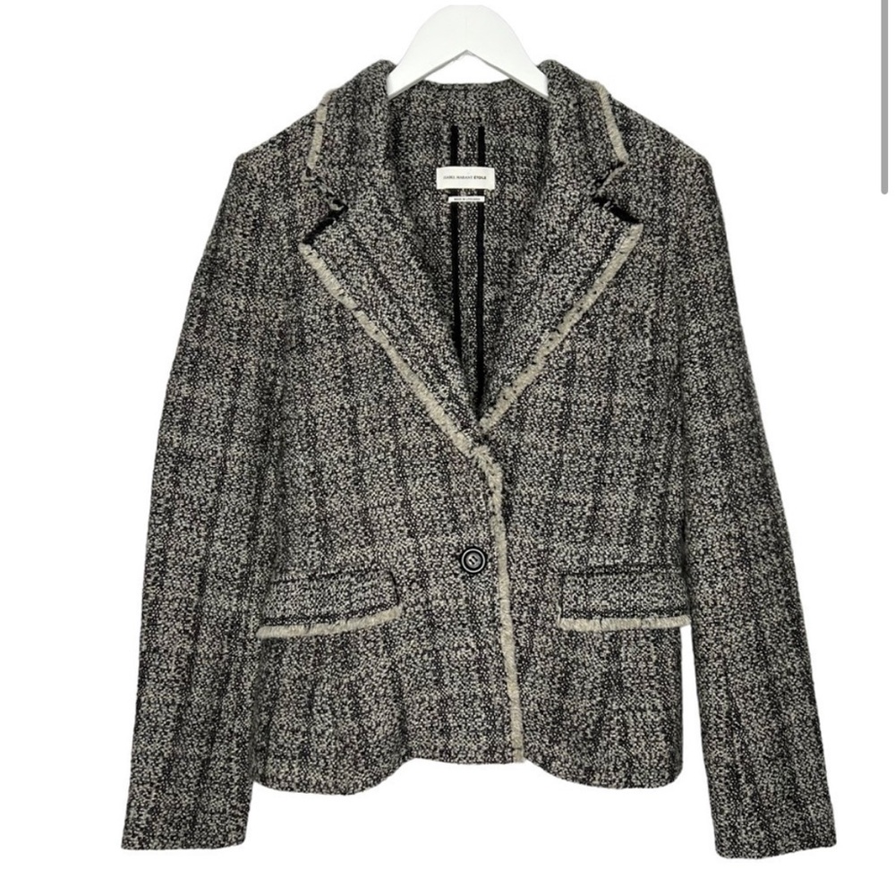 Isabel Marant Etoile Wool Blend Frayed Boucle Tweed Jacket Blazer Size 42 - Picture 2 of 13